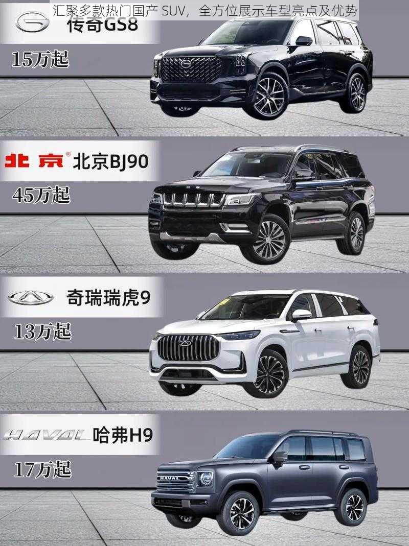 汇聚多款热门国产 SUV，全方位展示车型亮点及优势